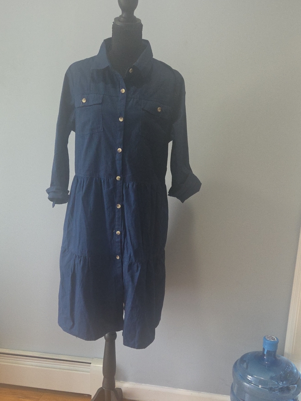 Classic Navy Button-Front Shirt Dress